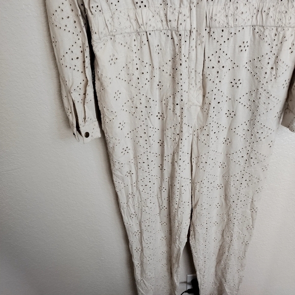 Free People Jumpsuit Set The Tone Utility Ivory Eyelet Lace  Elastic sz 10 - Picture 5 of 14